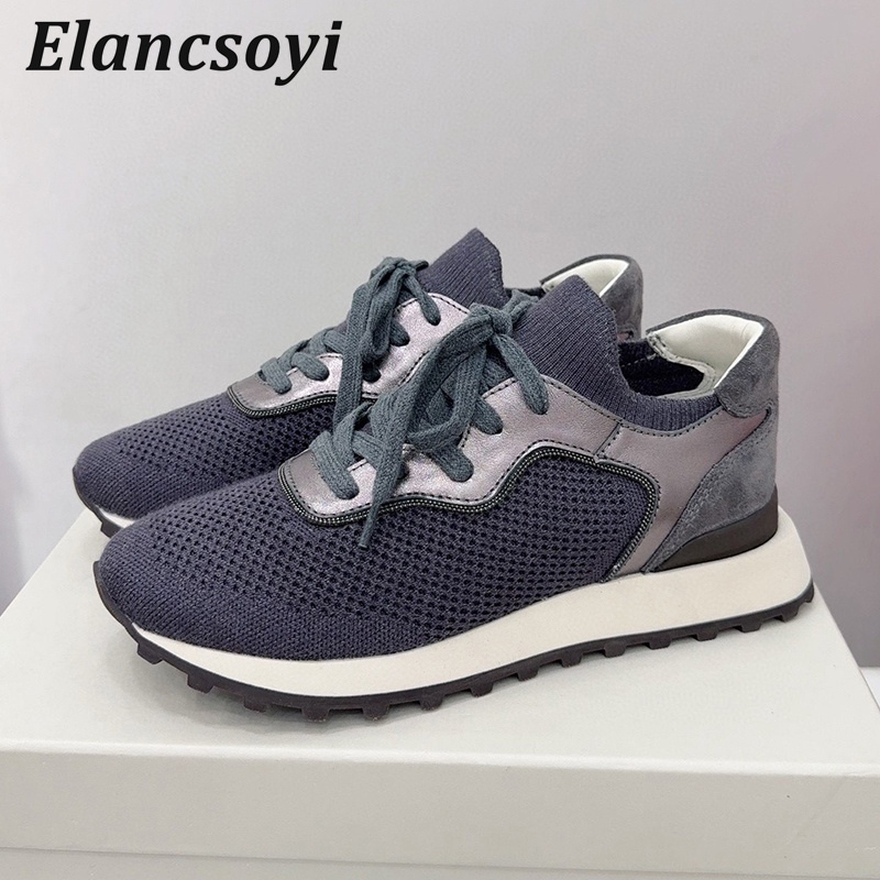 Flat Shoes Women String Bead K - Knit Fabric Lace Up Sneakers review and price