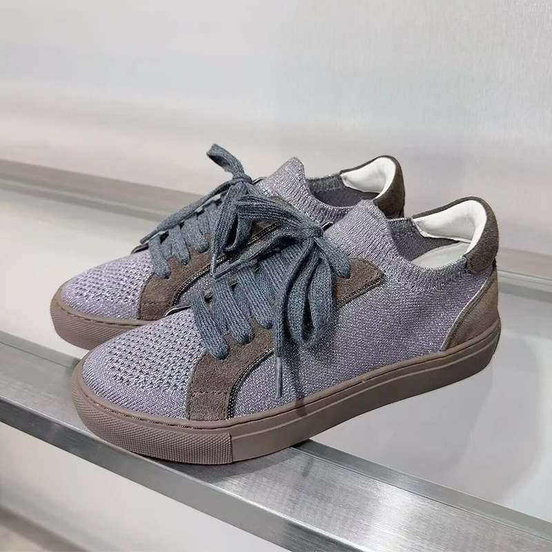 Women Knit Breathable Sneakers - Knit Fabric Lace Up Sneakers review and price